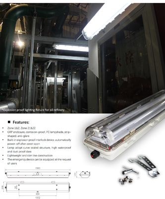 18w 36w 54w GRP υλικό γραμμικό φως LED ανθεκτικό σε έκρηξη 1.2M 100lm / w με 5 χρόνια εγγύηση Atex